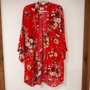 Texas True Threads Floral Kimono Women OS Red Open Front High Low | Boho Western